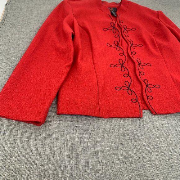 R&K Elegant Red Open Jacket Long Sleeve‎ 100% Polyester Sz 16 Lightweight - Picture 2 of 11